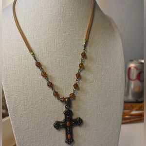 Elegant Brown Cross Pendant Necklace